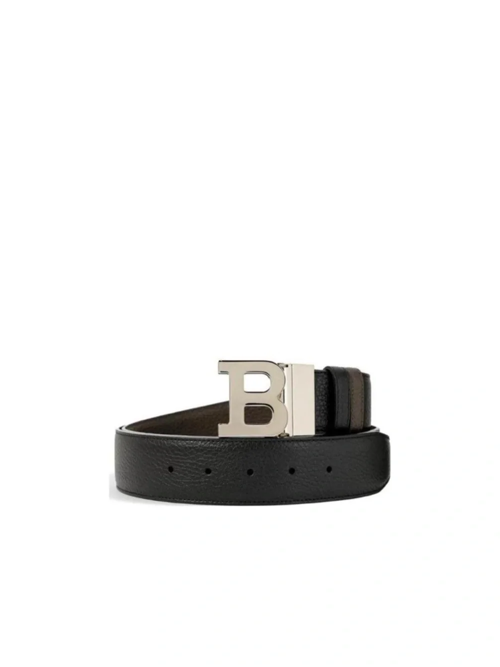 Bally Black Leather Men's Reversible Belt with Silver 'B' Buckle